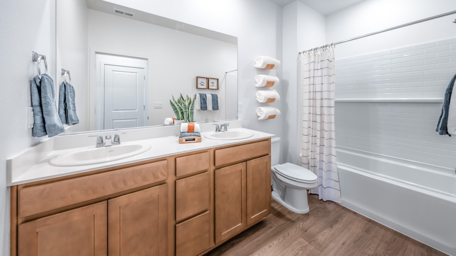 Secondary bathroom with bathtub and shower combo