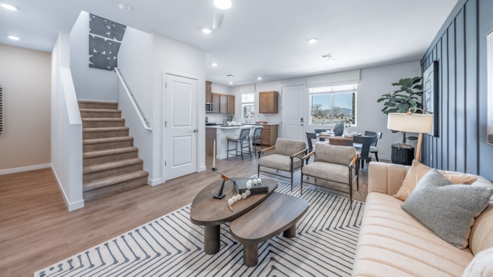 Bright open-concept living, dining and kitchen