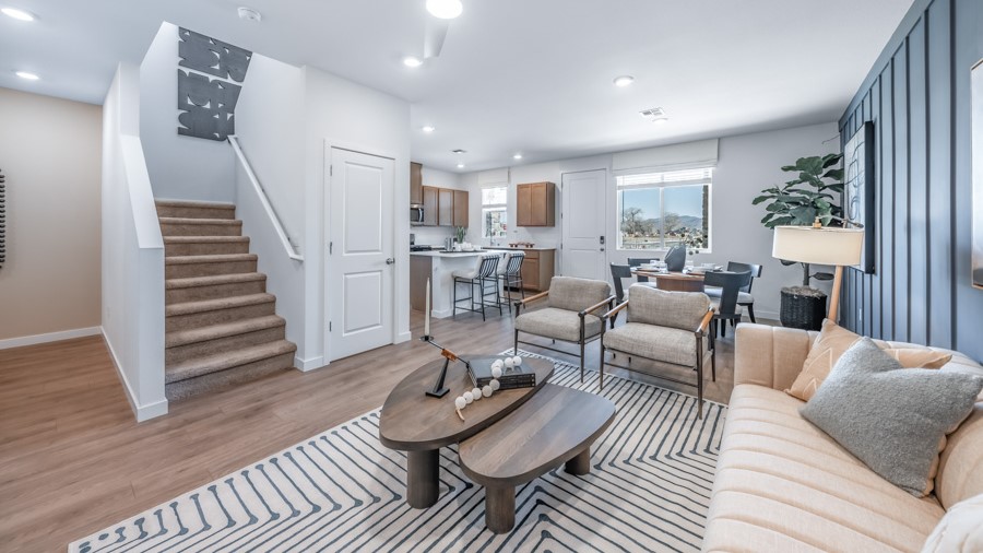 Great room looking towards kitchen and dining room