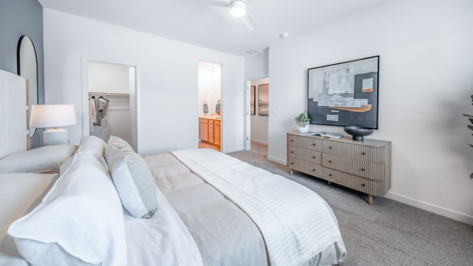 Primary bedroom looking towards primary bathroom