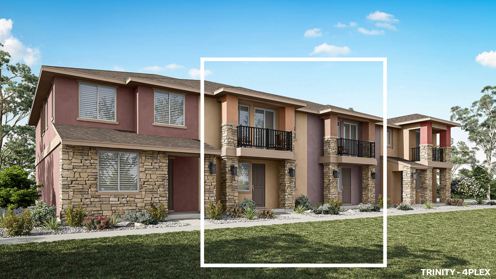 Rendered photo of the front of a fourplex