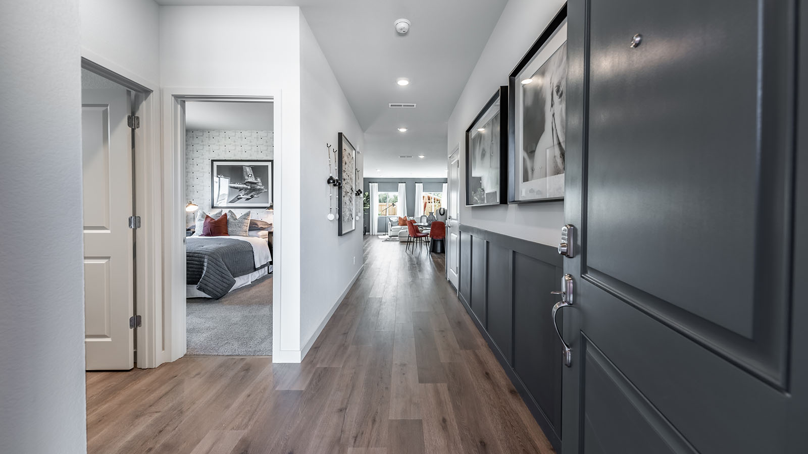 Entry of the Topaz floorplan with a secondary bathroom and bedroom at the front of the home