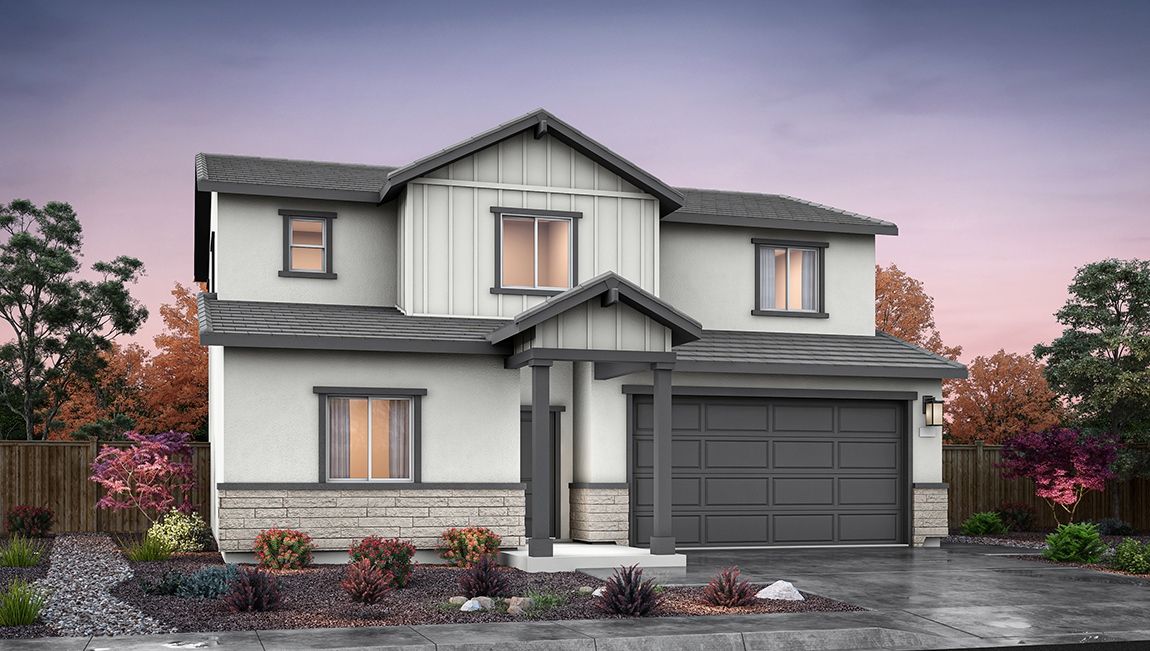 Two-story Stampede floorplan rendering with garage at the front of the home