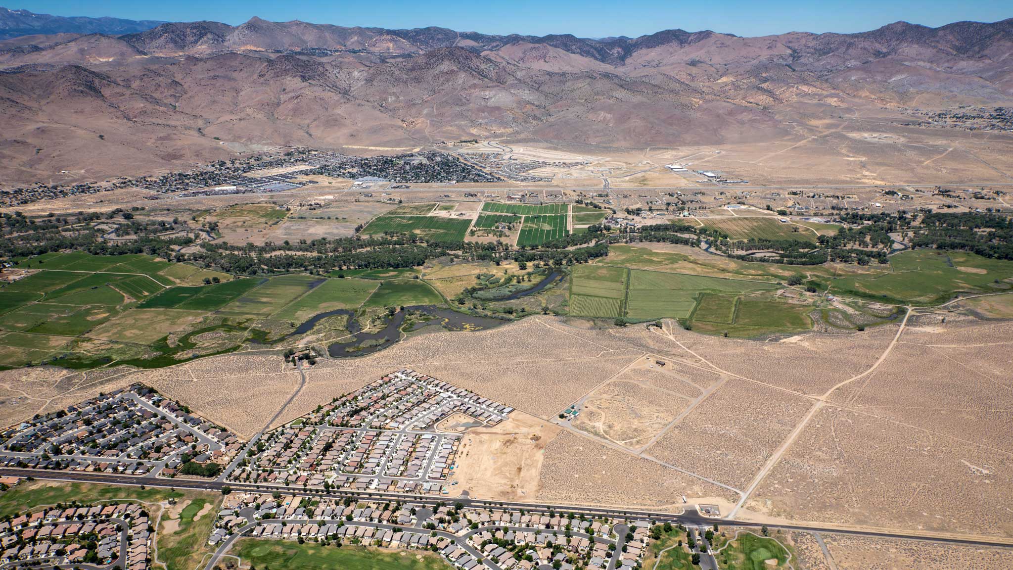 Aerial of Dayton and mountain range