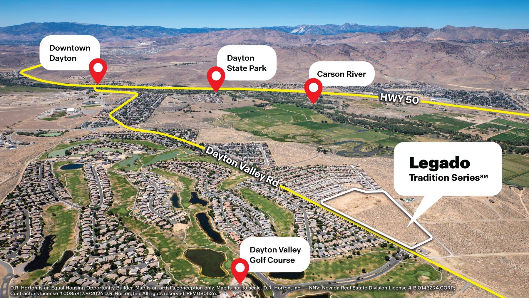 Aerial of Dayton and Legado community with points of interest