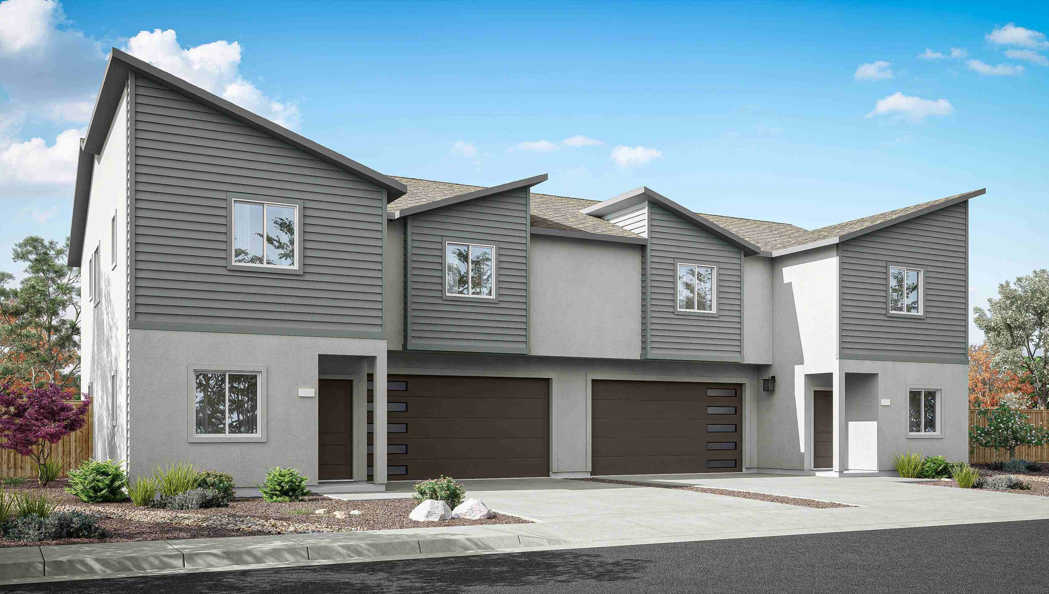 Two story duplex rendering of elevation B 1793 sq. ft. plan