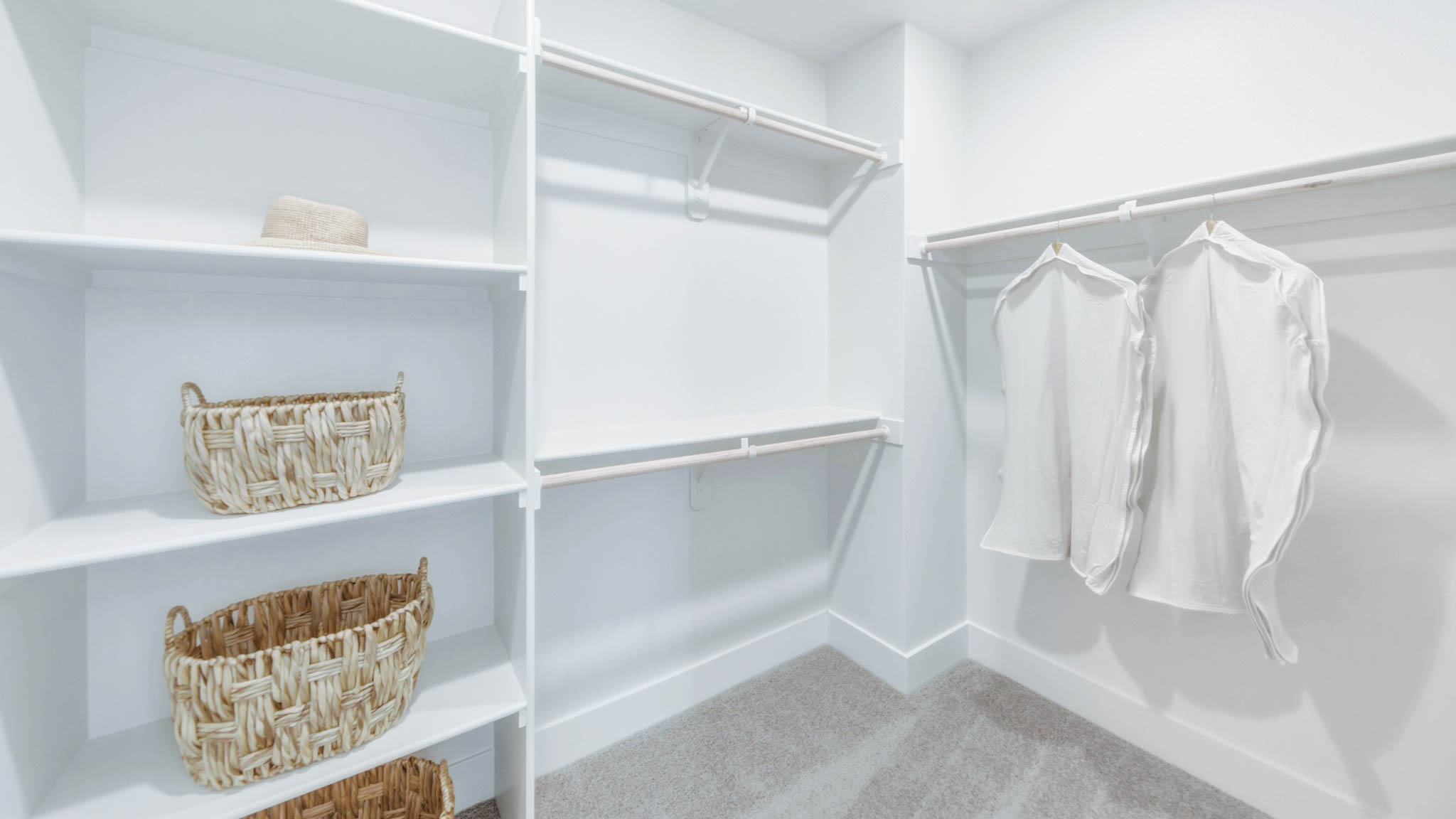 Large primary closet with shelving