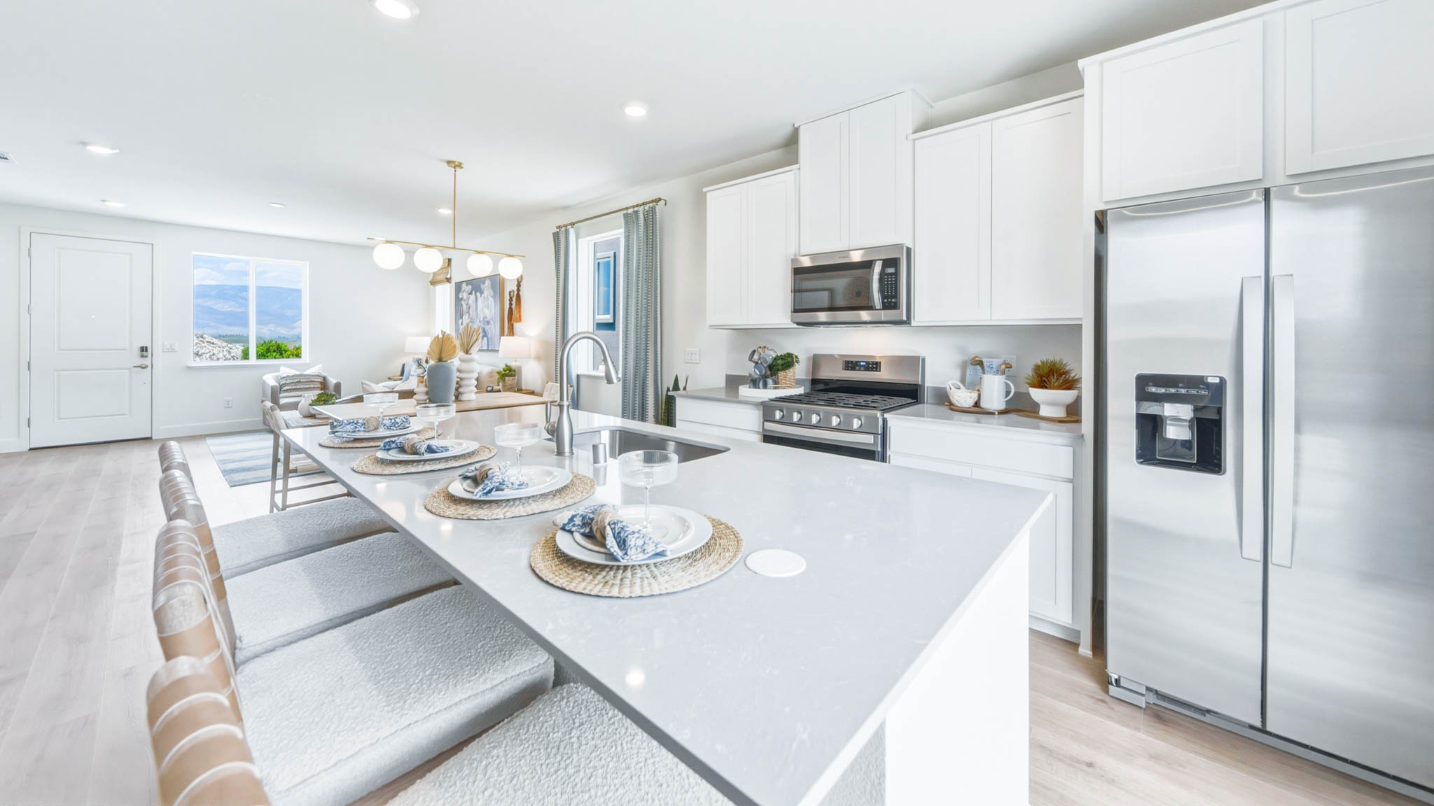 Kitchen island with enough room for three barstools