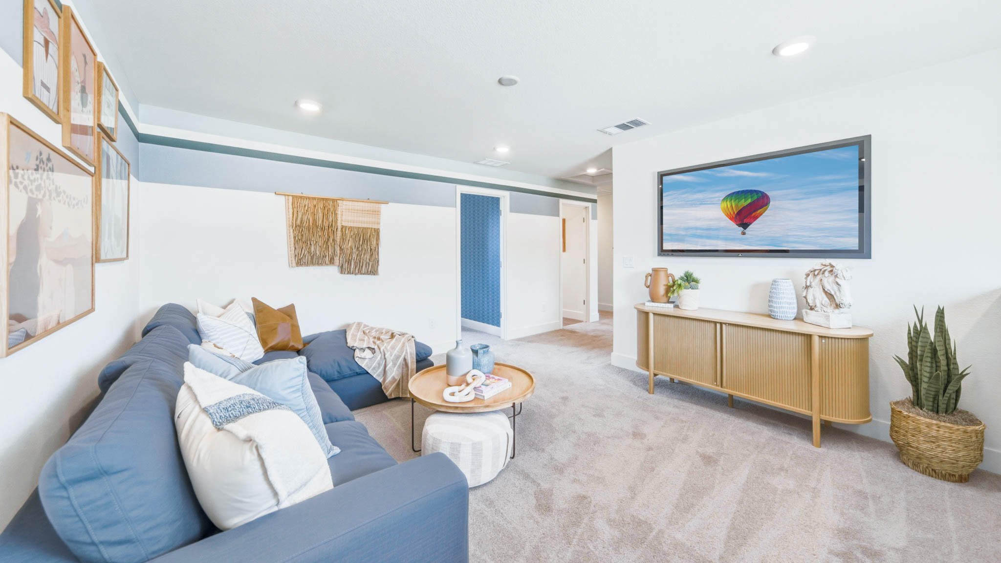 Large loft decorated as a media room