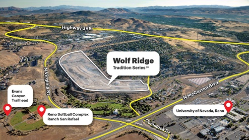 Aerial of Wolf Ridge community with mountains and park in the background