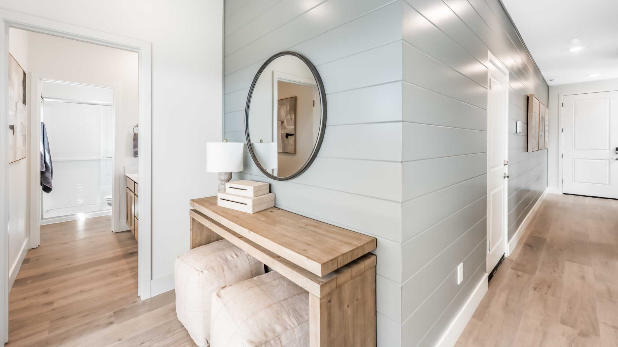 Hallway off the entry with a bathroom