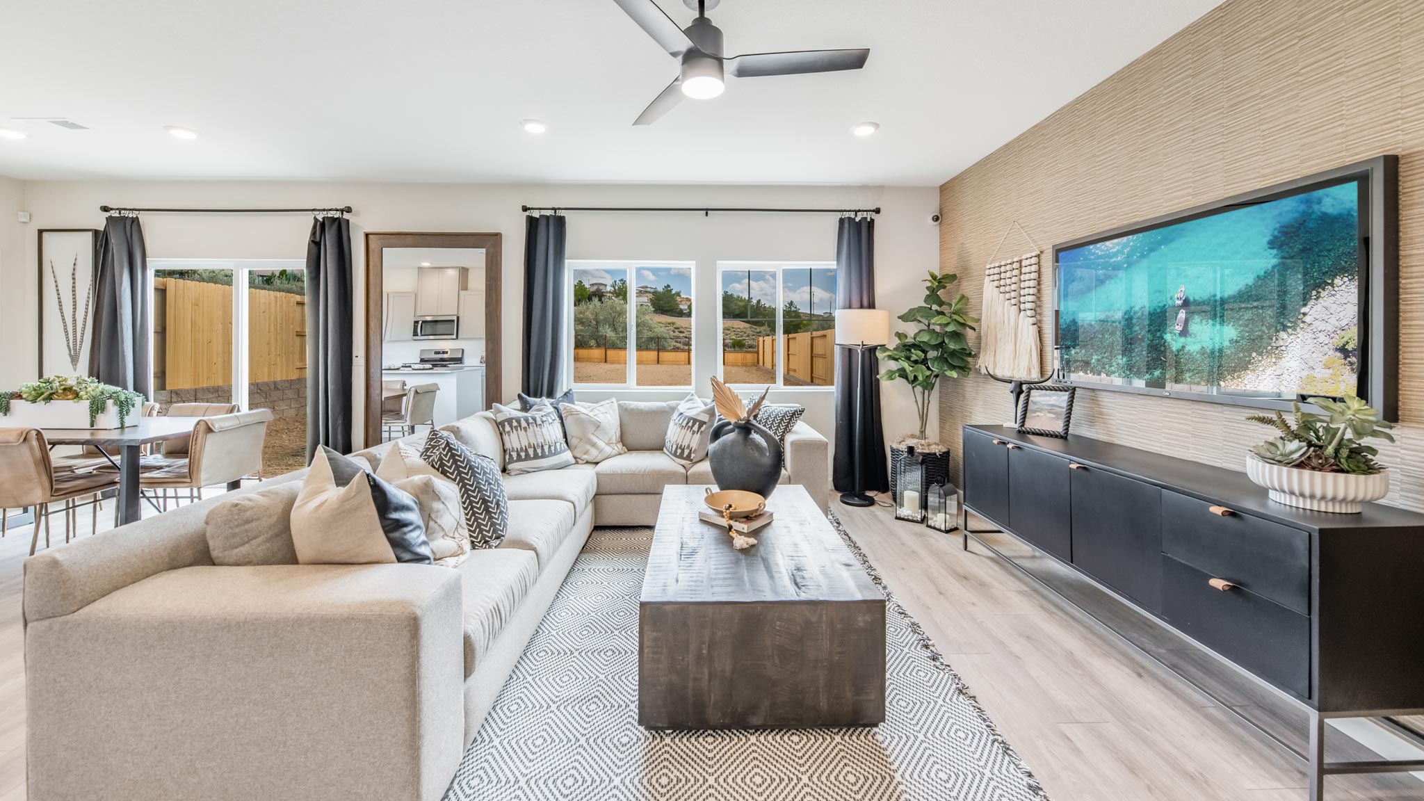 Bright concept great room with large windows