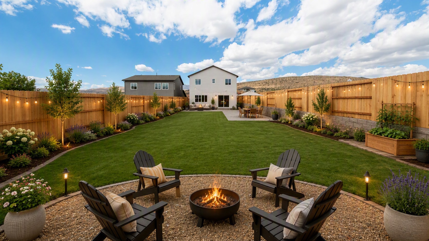 Virtually staged extra large backyard
