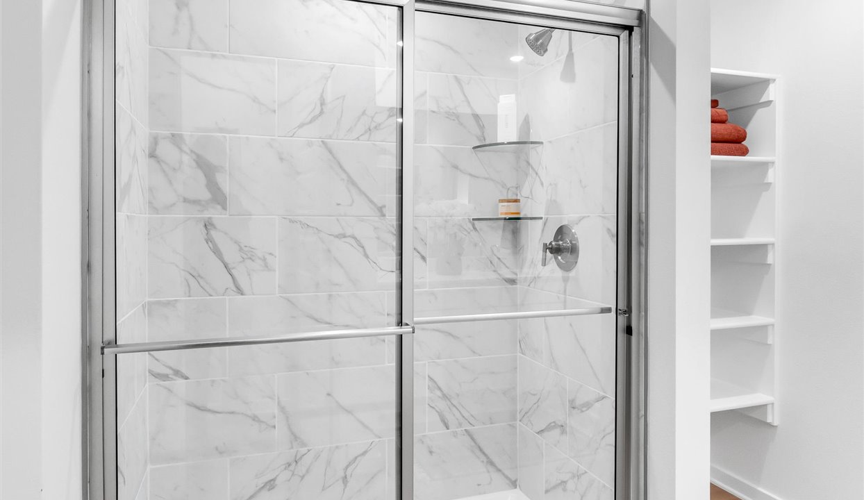 Shower with glass doors