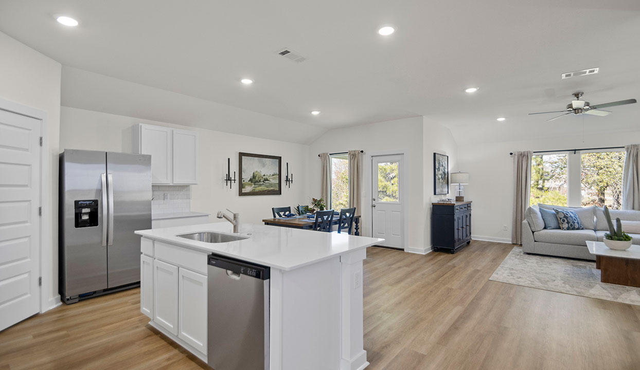 kitchen open to living area