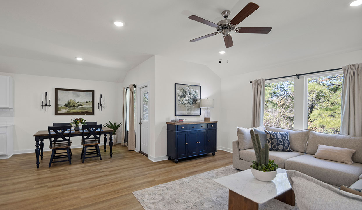 living room open to dining