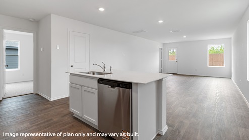 Kitchen island open to living area