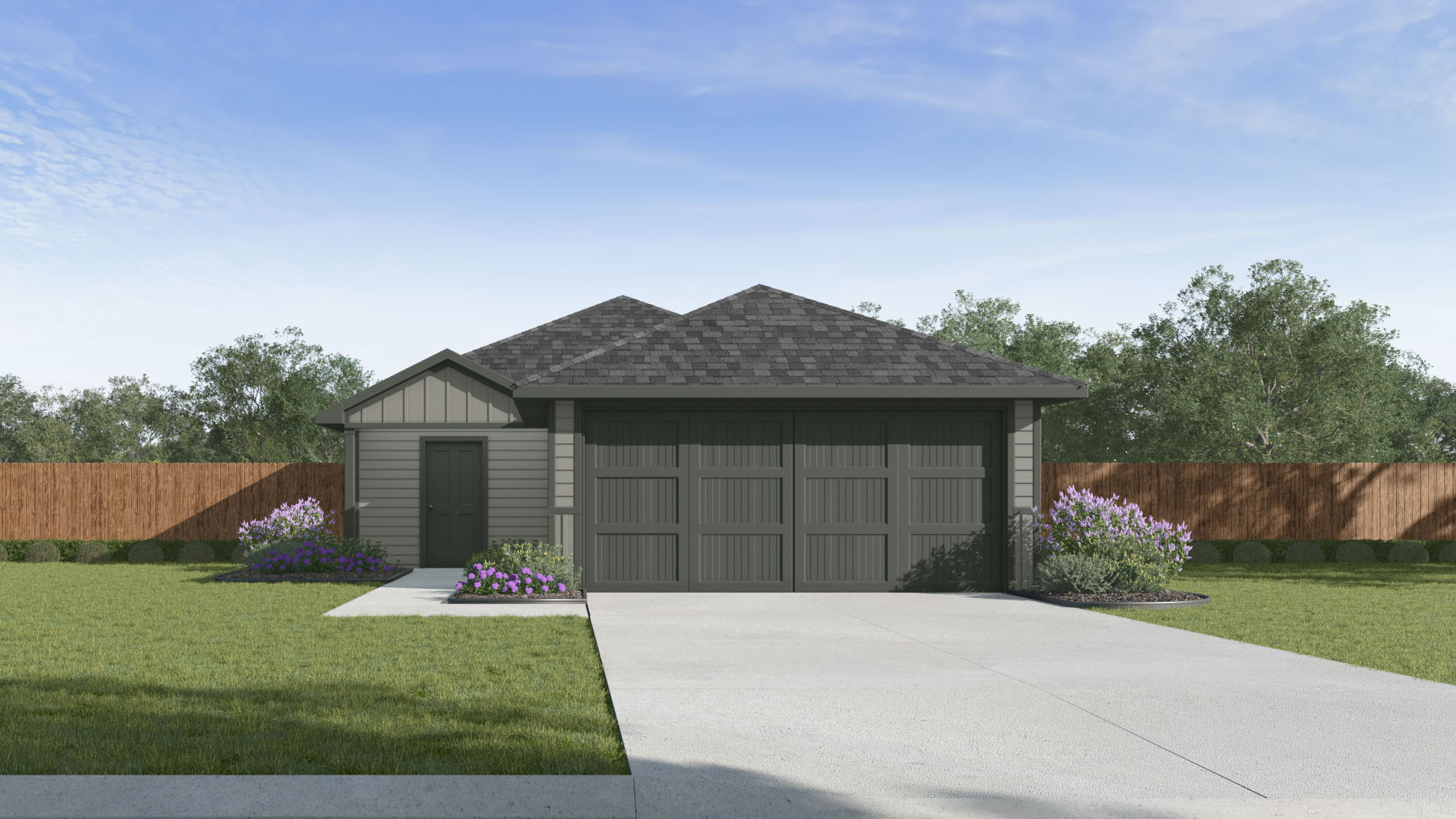 Exterior Single story with garage and dark siding