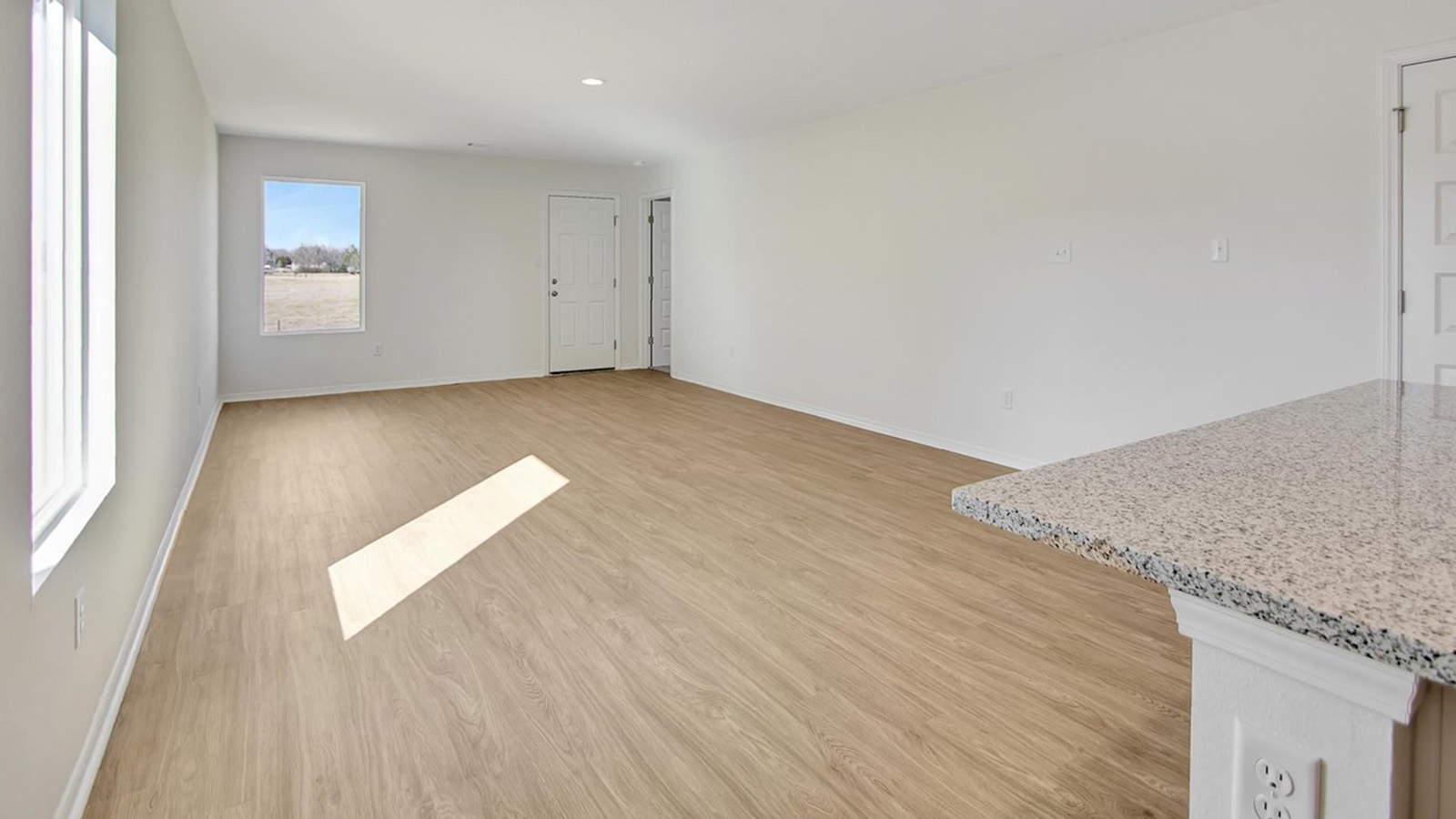 Kitchen island open to living area