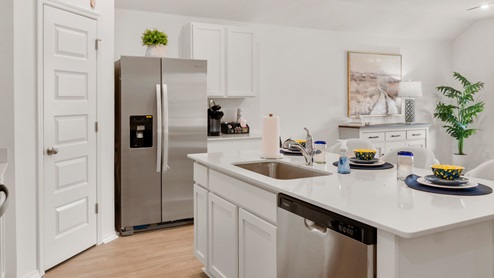 kitchen open to living area