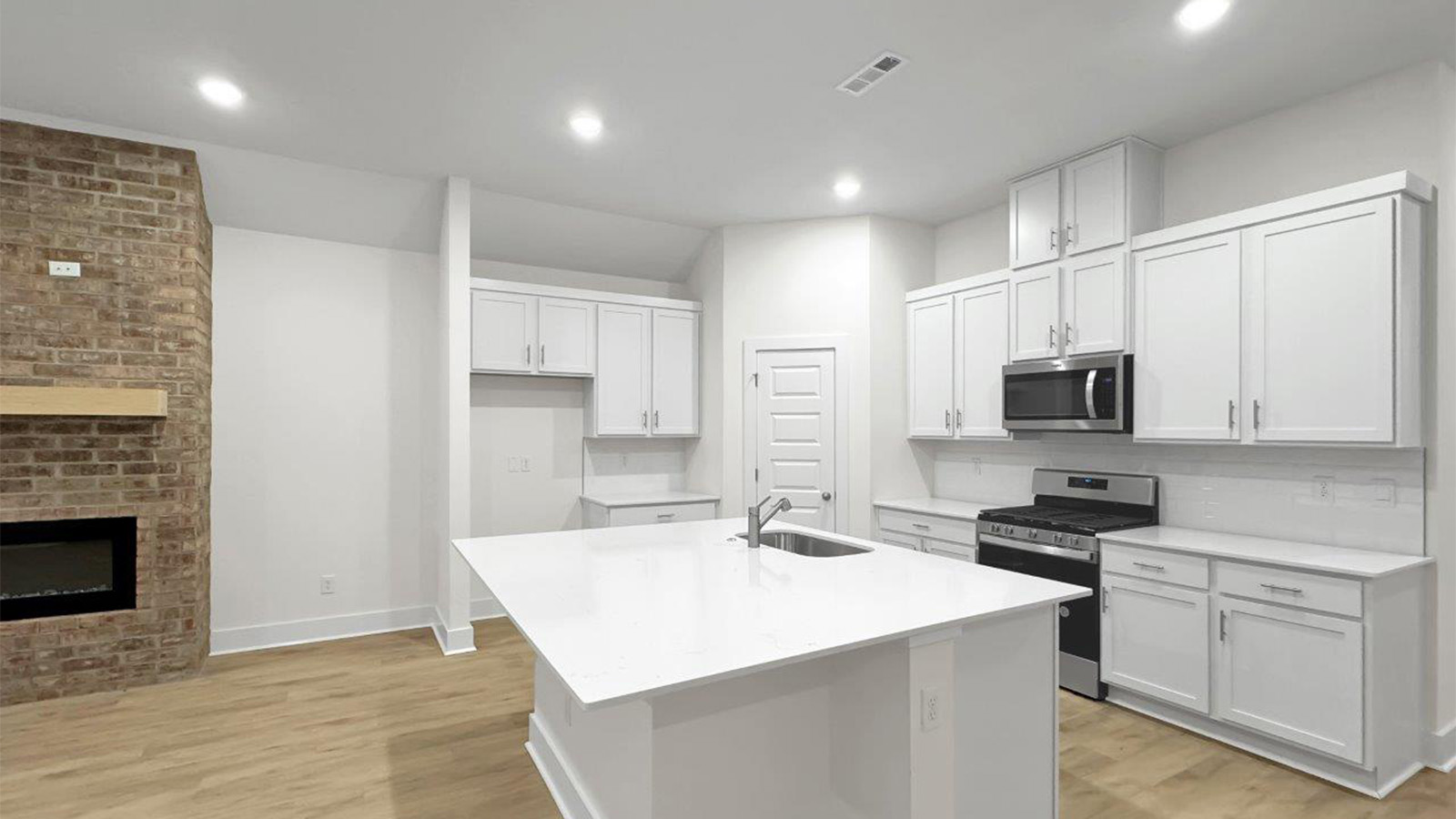 Island Kitchen Dining Fireplace