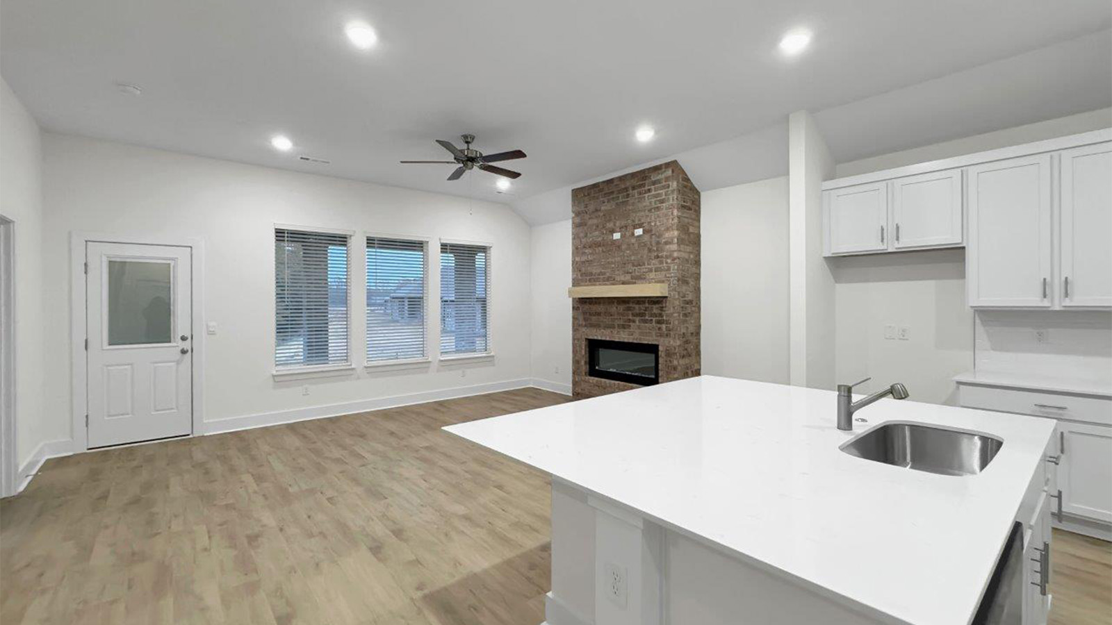 Island Living Kitchen Fireplace