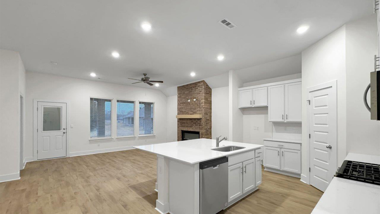 Kitchen Island Fireplace Living Area