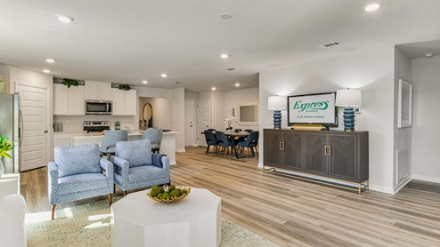The Lakeside floorplan living room with EVP flooring throughout
