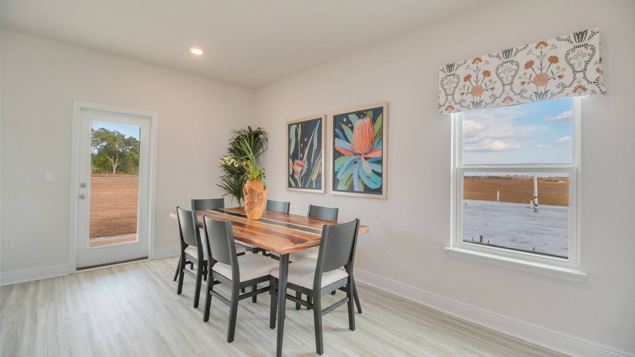 The Belfort floorplan main living space including the dining room and living room