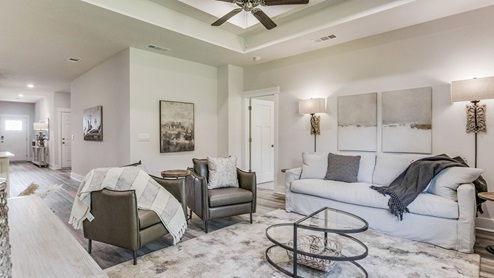 The Rhett floorplan livingroom with nine-foot ceilings and a tray