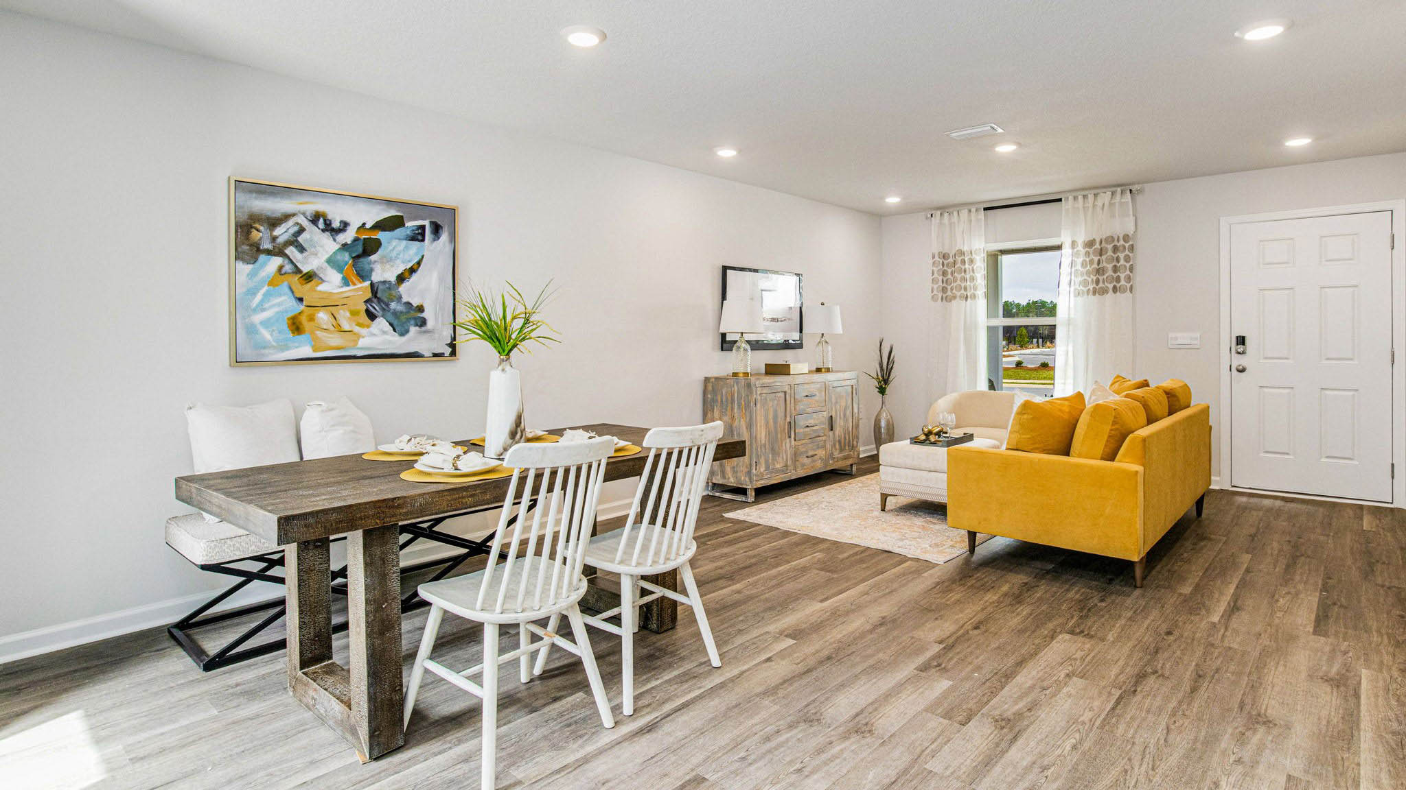 The Allanton floorplan open concept living and dining space