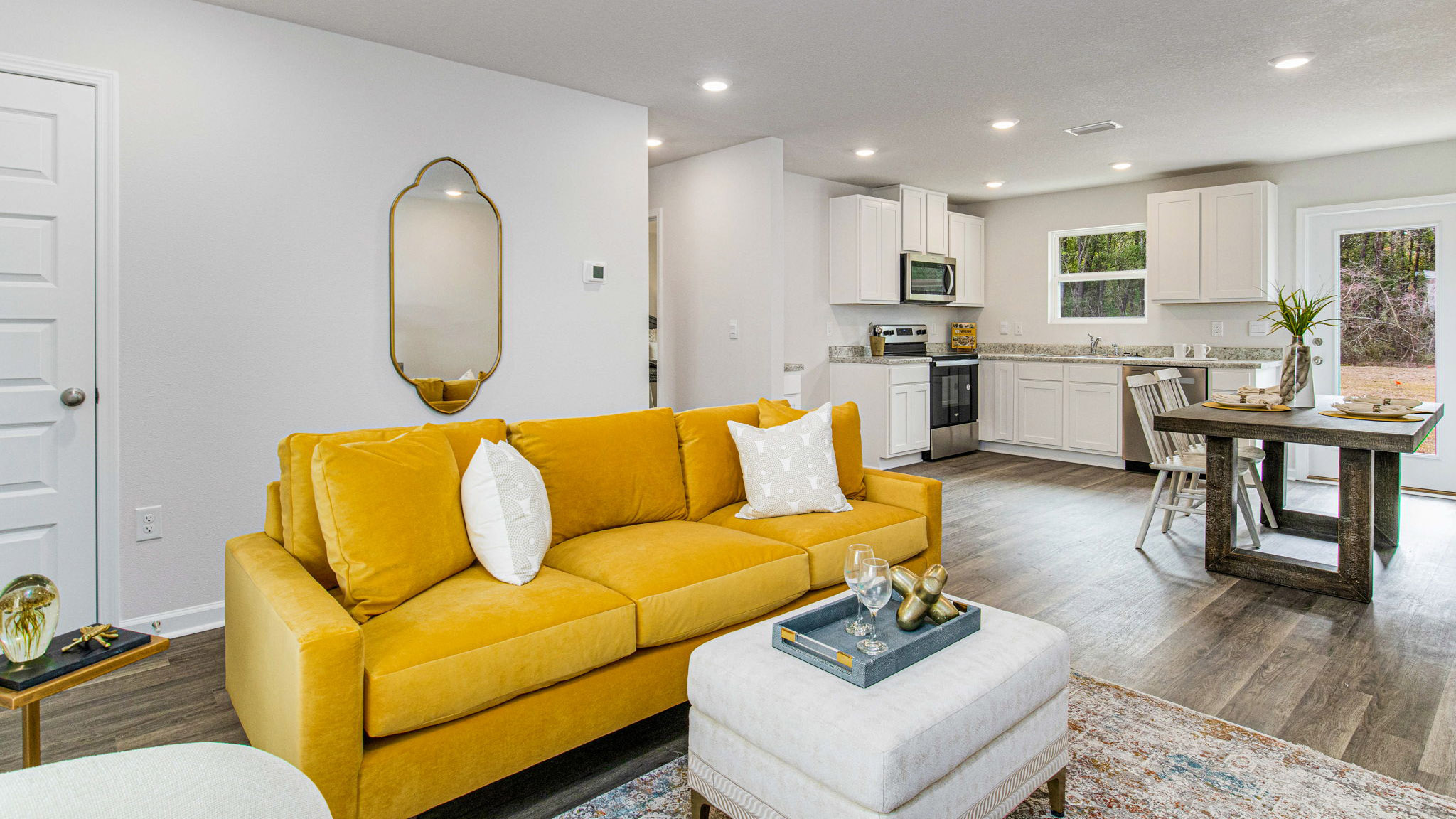 The Allanton floorplan open concept living, dining and kitchen space