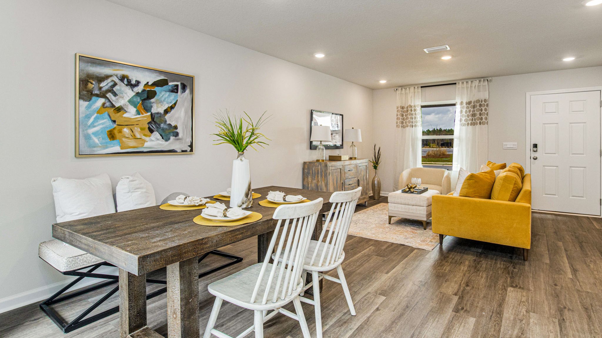 The Allanton floorplan open concept living, dining and kitchen space