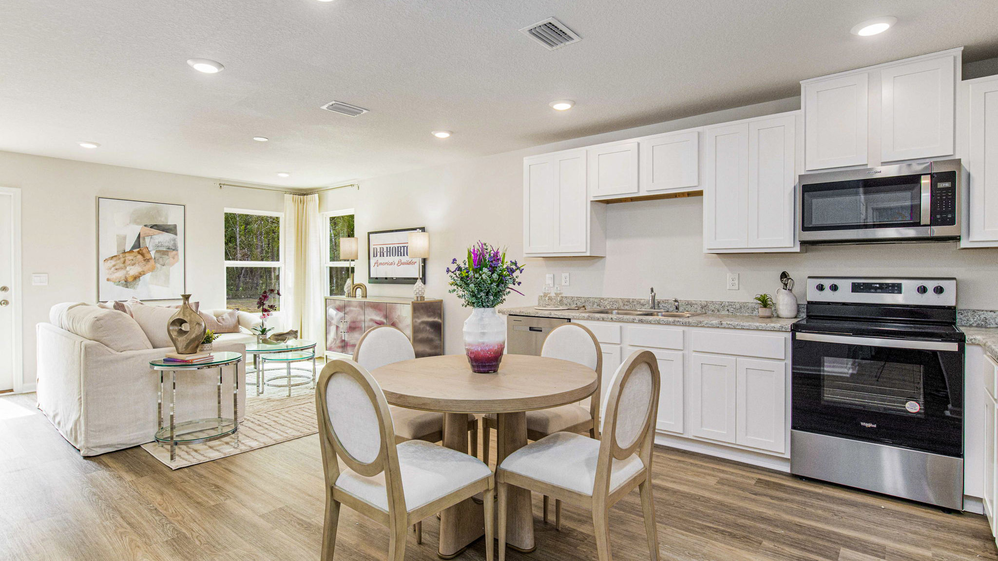 The Sullivan floorplan open concept living, dining and kitchen space