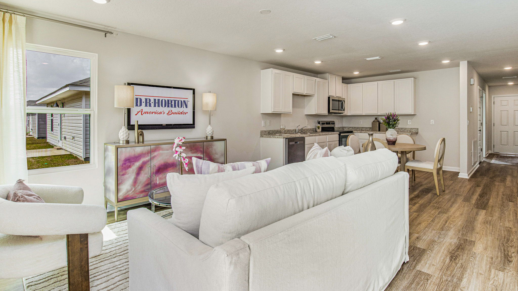 The Sullivan floorplan open concept living, dining and kitchen space