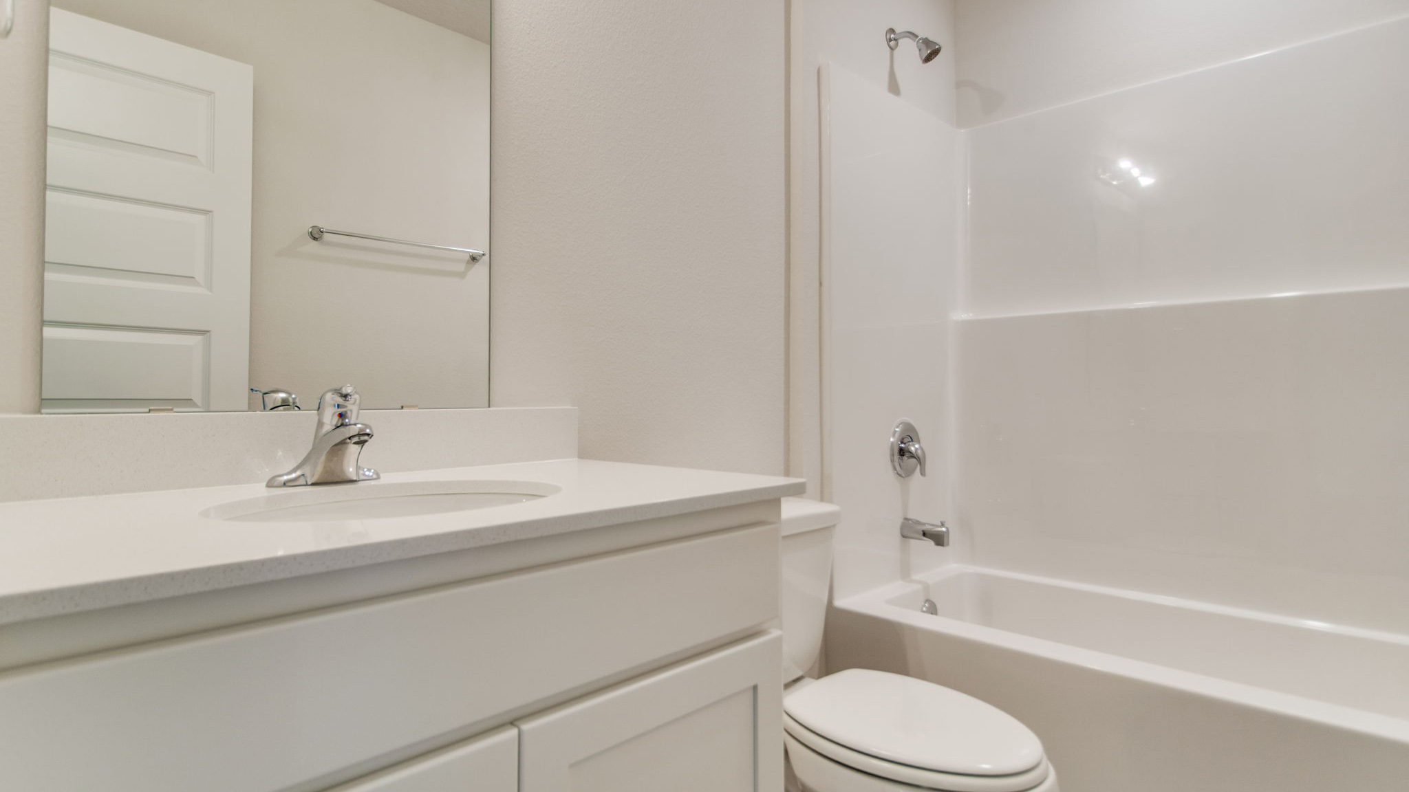 The Sawyer floorplan guest bathroom one with shower tub combo and single vanity