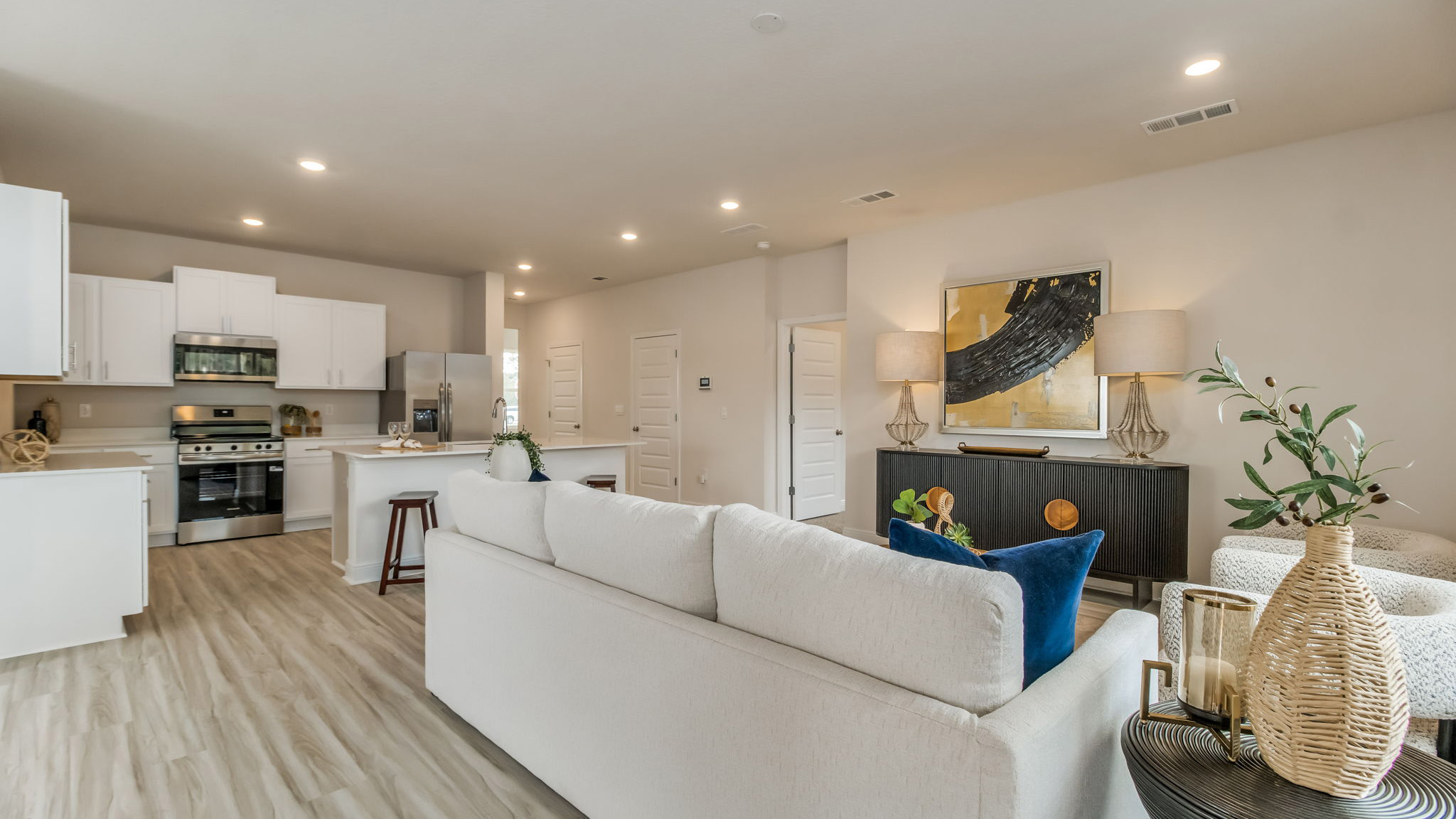 The Belfort floorplan main living space including the dining room and living room