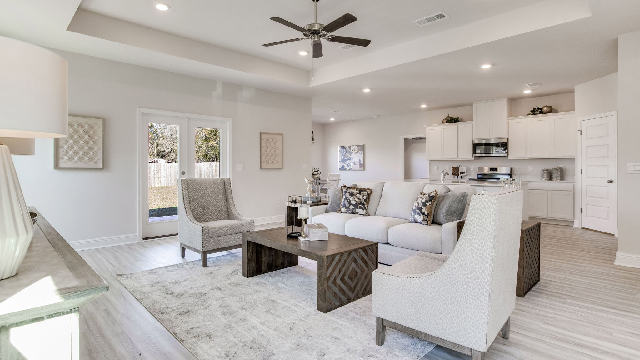 The Camden floorplan living room with ray ceilings