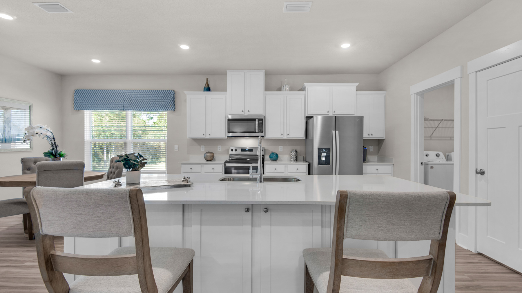 The Destin floorplan kitchen island with quartz countertops