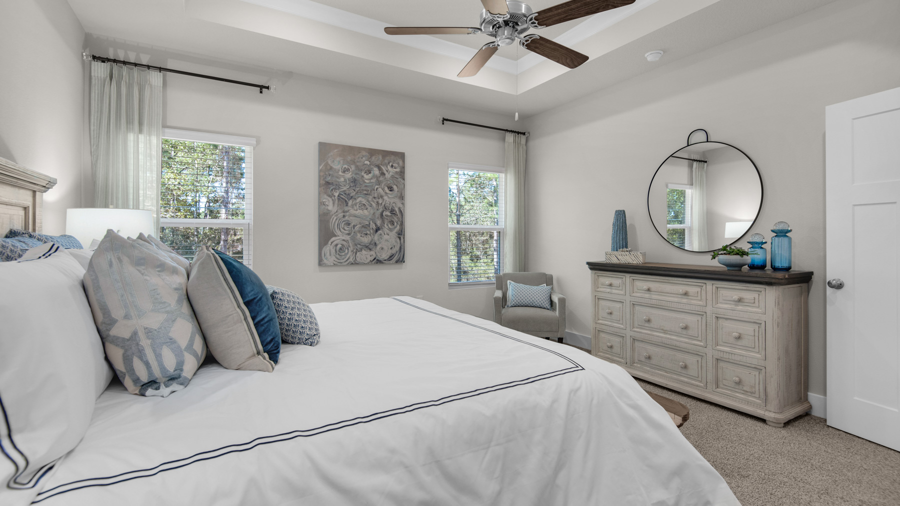 The Destin floorplan primary bedroom with two windows