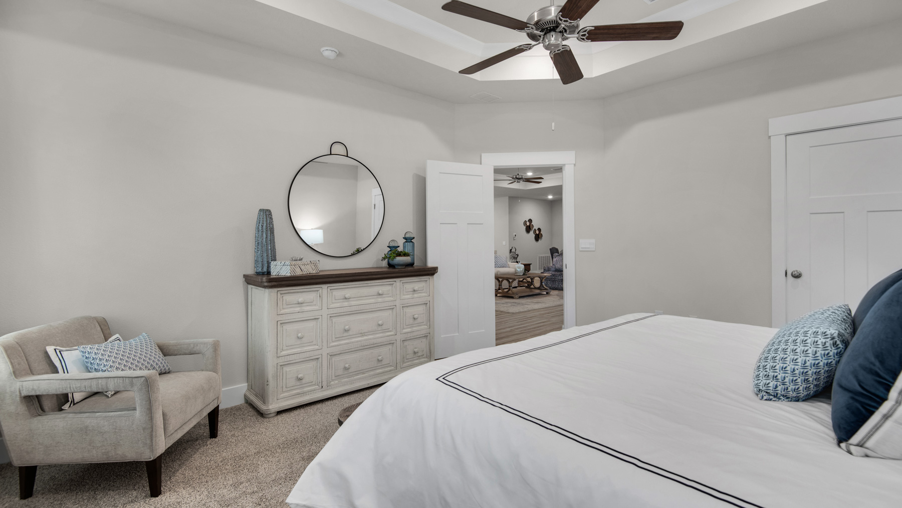 The Destin floorplan primary bedroom with carpet throughout