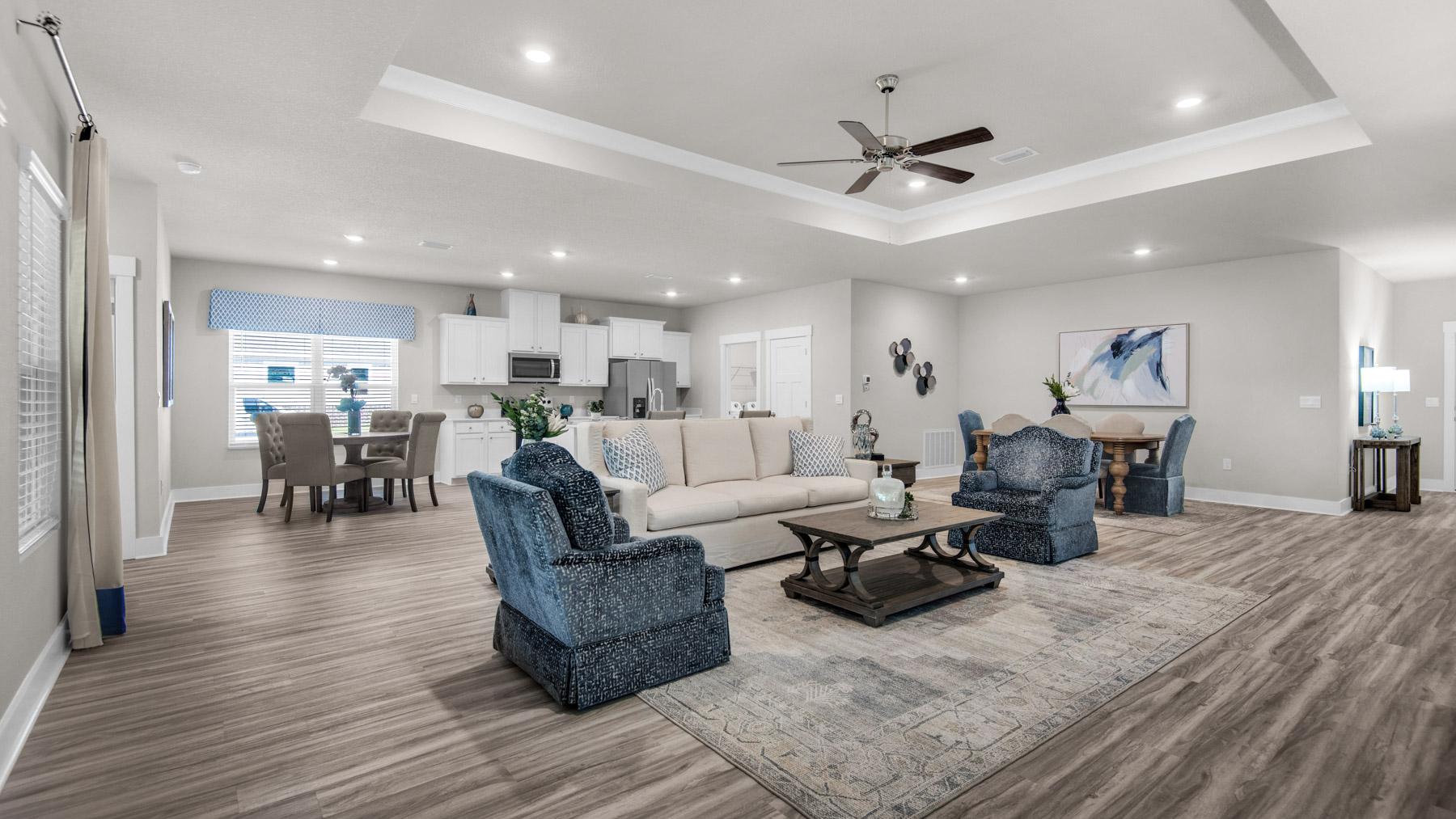 The Destin floorplan living room with tray ceilings