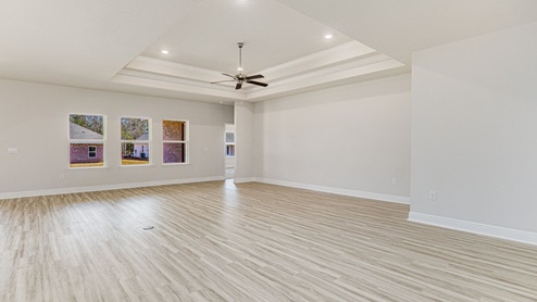 The McKenzie floorplan living room EVP flooring and trey ceilings