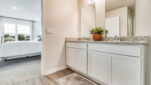 Cali model primary bathroom with double sinks