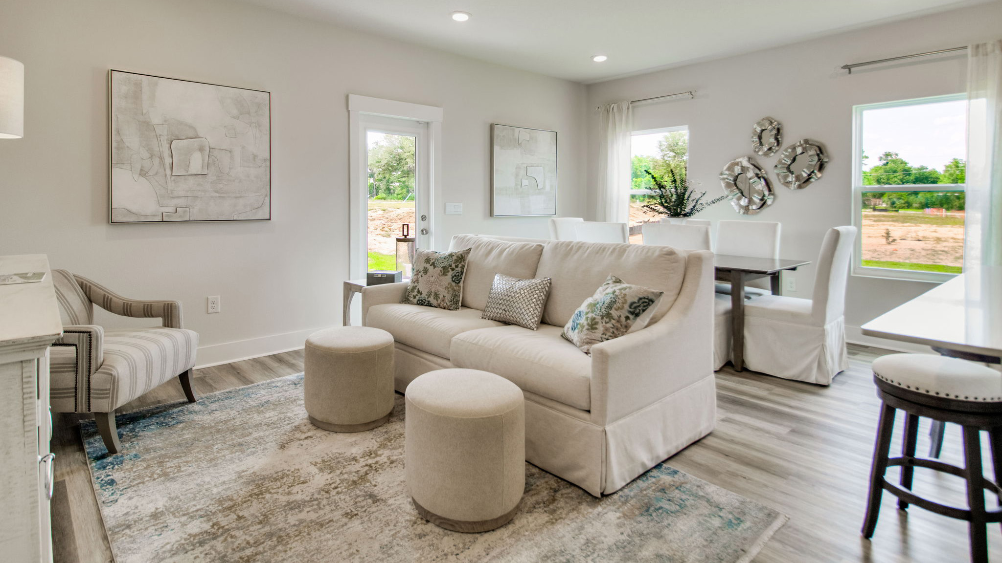 The Palm floorplan living room and dining room space