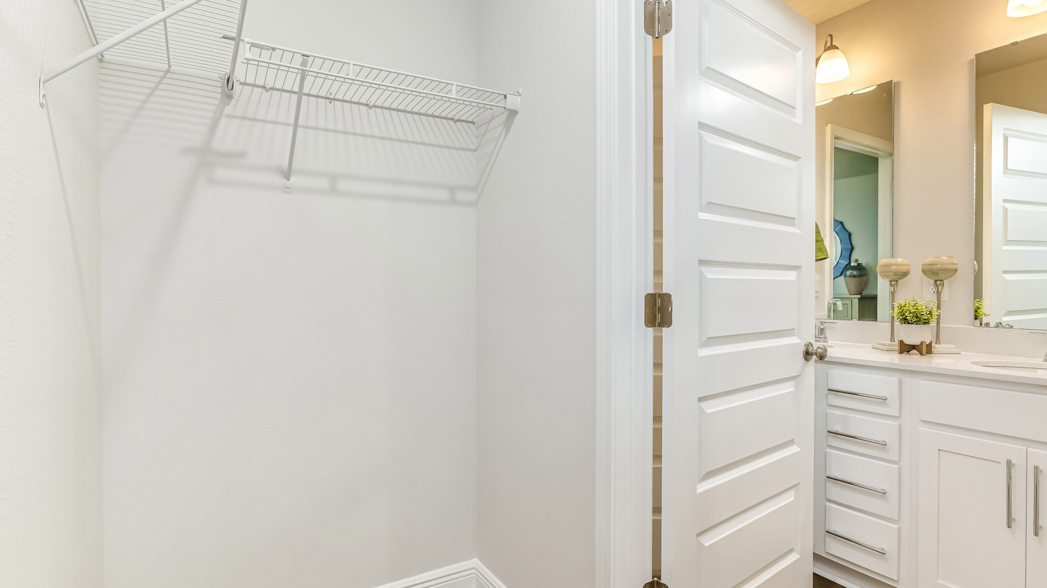 The Sabal floorplan primary cloest with wire shelving