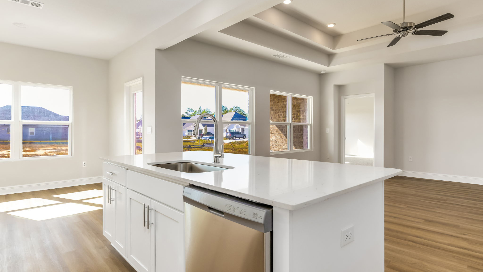 The Madison floorplan open concept kitchen and living space