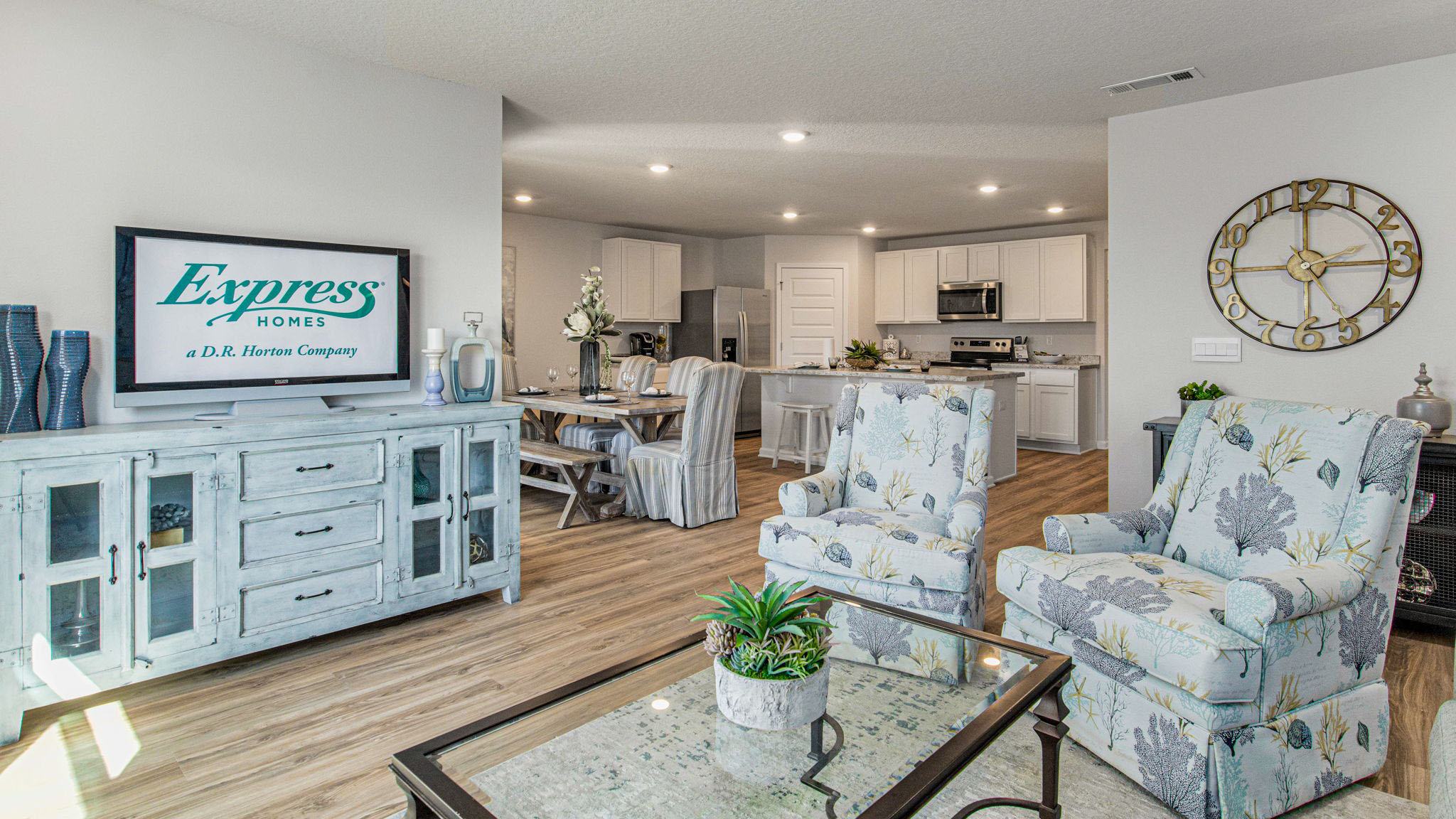 The Cali floorplan open concept living, dining and kitchen space