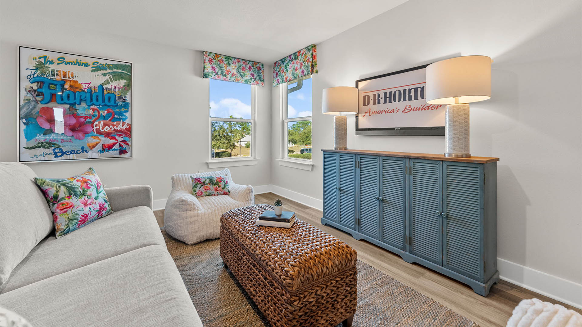 Upstairs common area with windows.