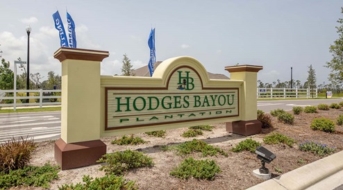 Hodges Bayou Plantation entrance sign.